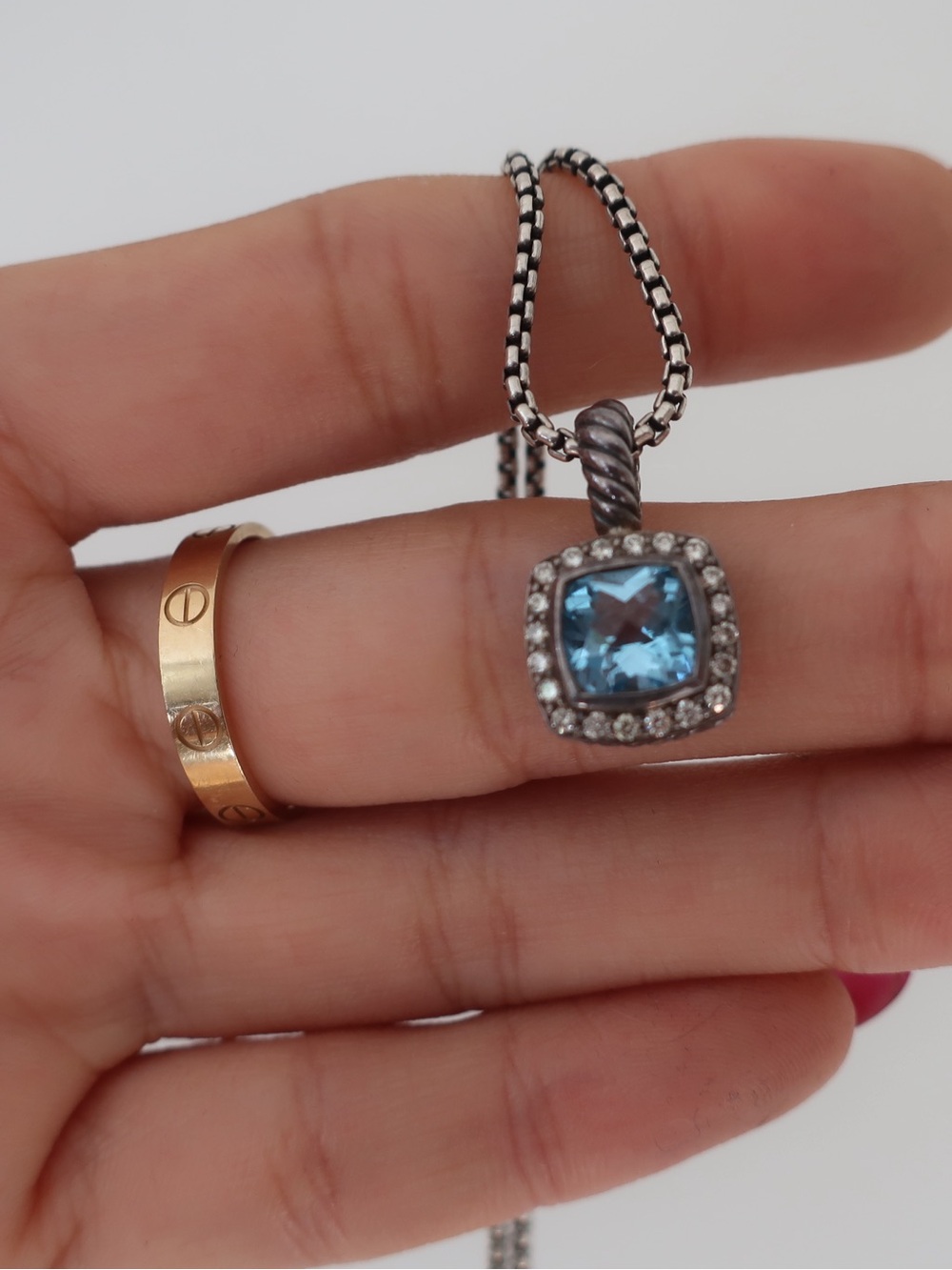David Yurman Petite Albion Pendant Blue Topaz and Diamonds on Chain